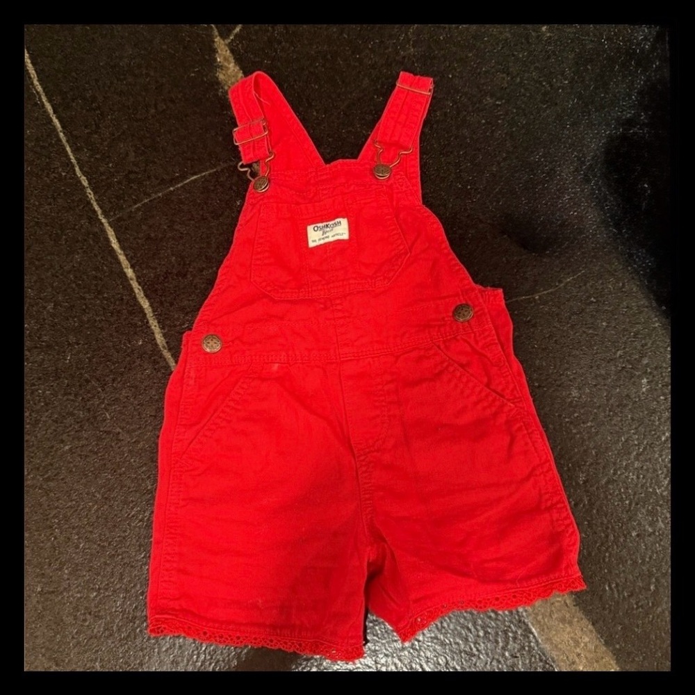 OshKosh B'Gosh Short Overalls Red Kids Girl Eyelet Trim Size 4T Vestbak